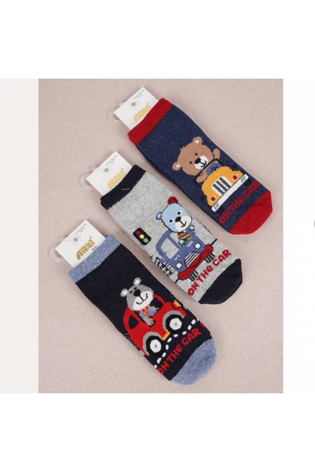 Шкарпетки для хлопчика Ведмедик на машині синій махра