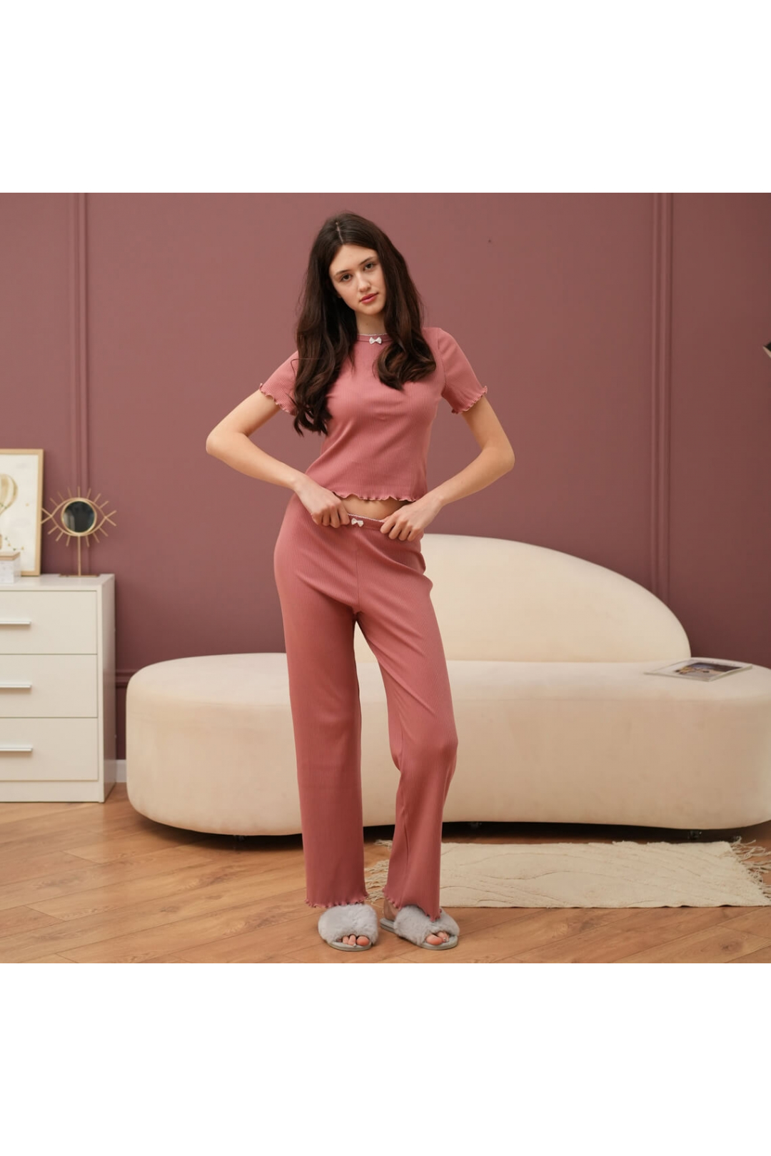 Комплект жіночий для дому теракотовий рубчик преміум