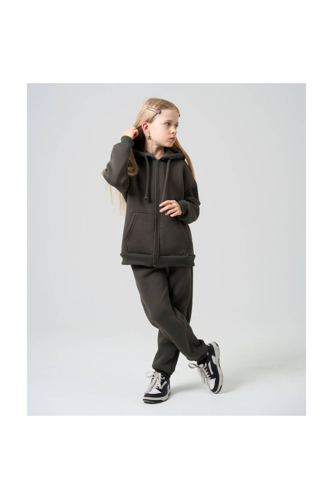 Костюм для дівчинки хакі тринитка на флісі