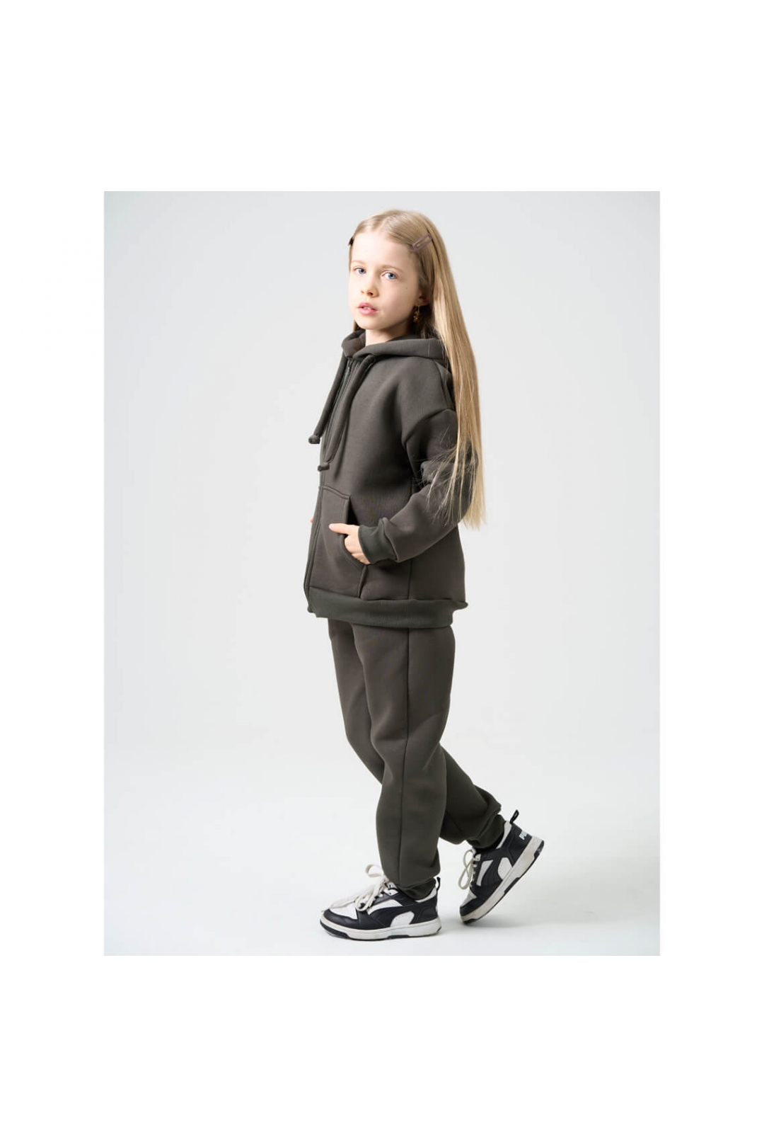 Костюм для дівчинки хакі тринитка на флісі