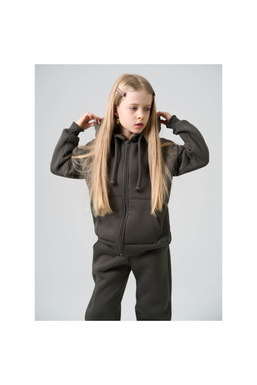 Костюм для дівчинки хакі тринитка на флісі