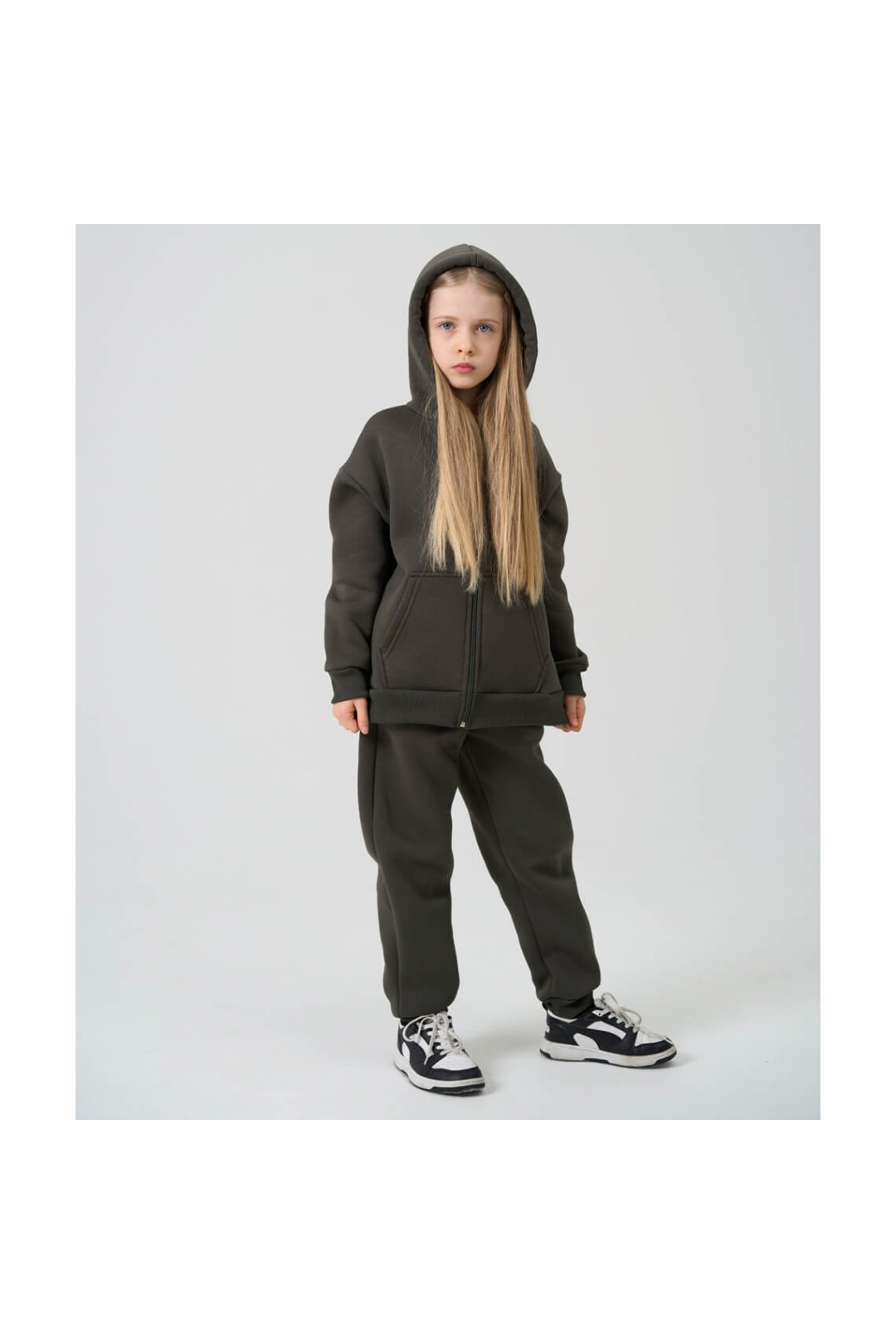 Костюм для дівчинки хакі тринитка на флісі