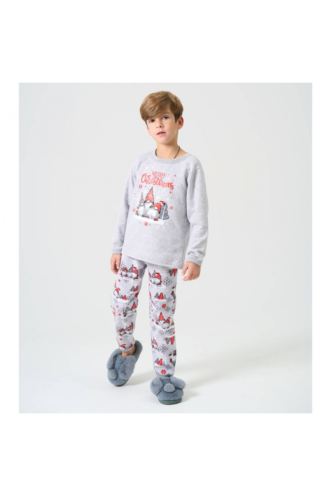 Піжама для хлопчика Гноми сірий начіс (футер)