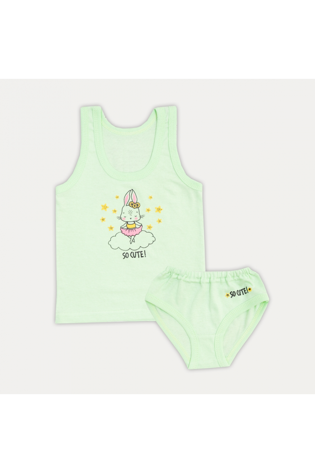Комплект білизни  для дівчинки Зайченя на хмаринці салатовий кулір
