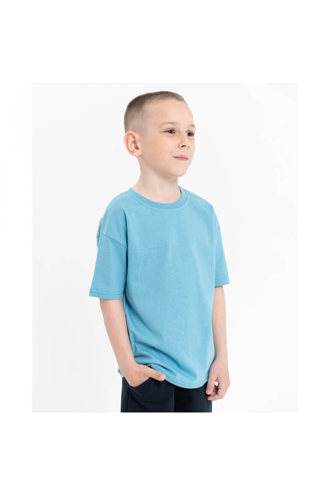 Футболка  для хлопчика оверсайз однотонна бірюза кулір