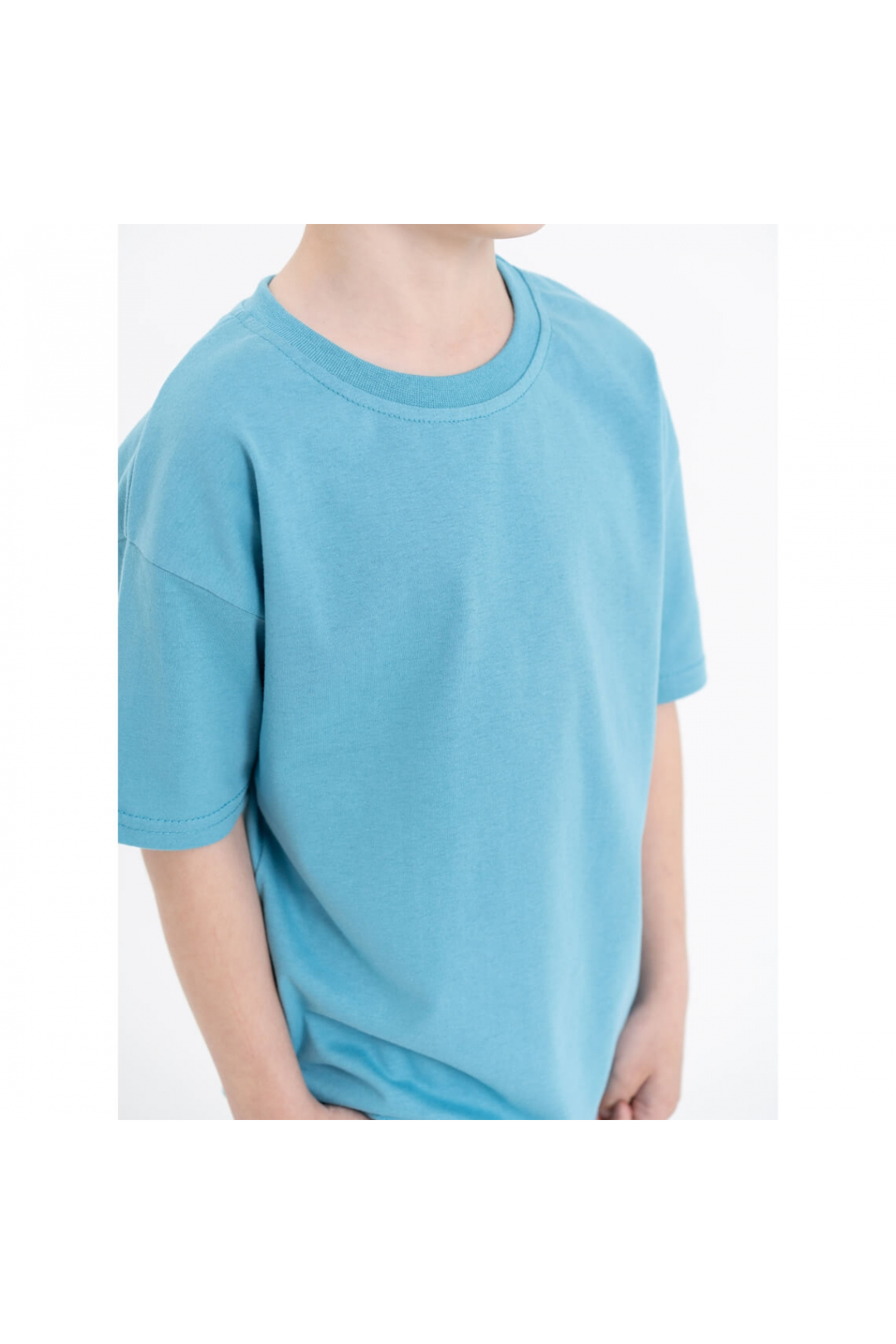 Футболка  для хлопчика оверсайз однотонна бірюза кулір