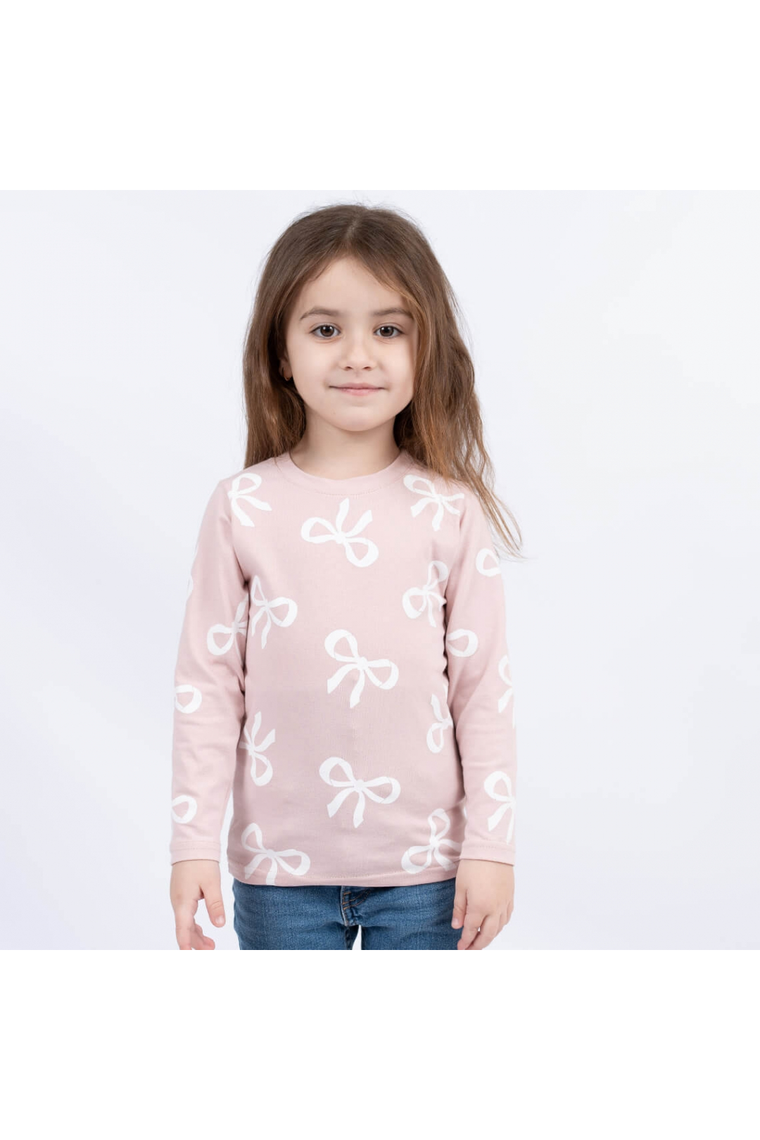 Лонгслів для дівчинки Бантики пудра двонитка