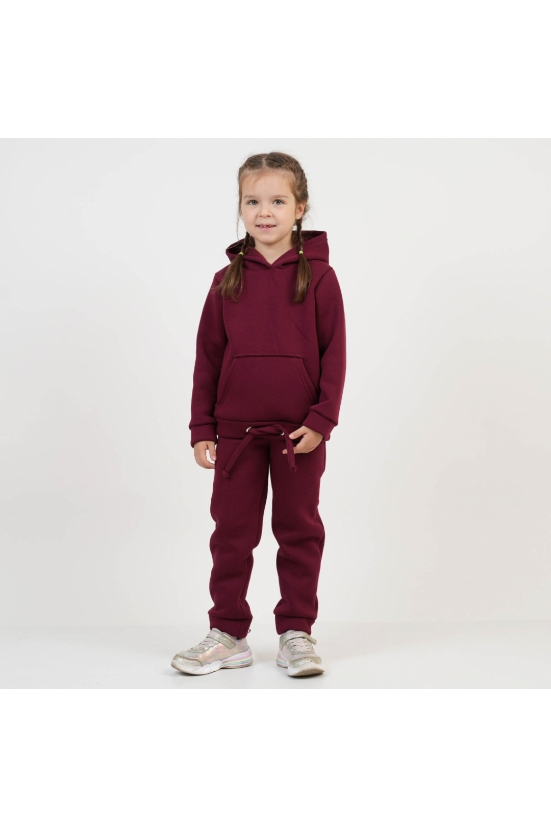 Теплий костюм для дівчинки бордо тринитка на флісі
