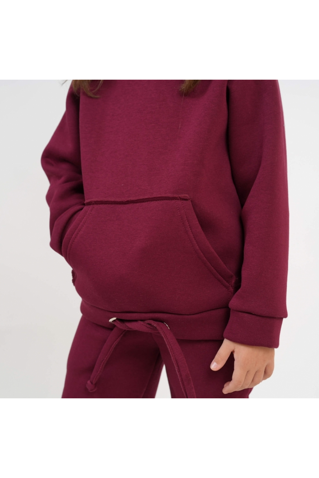 Теплий костюм для дівчинки бордо тринитка на флісі - 1