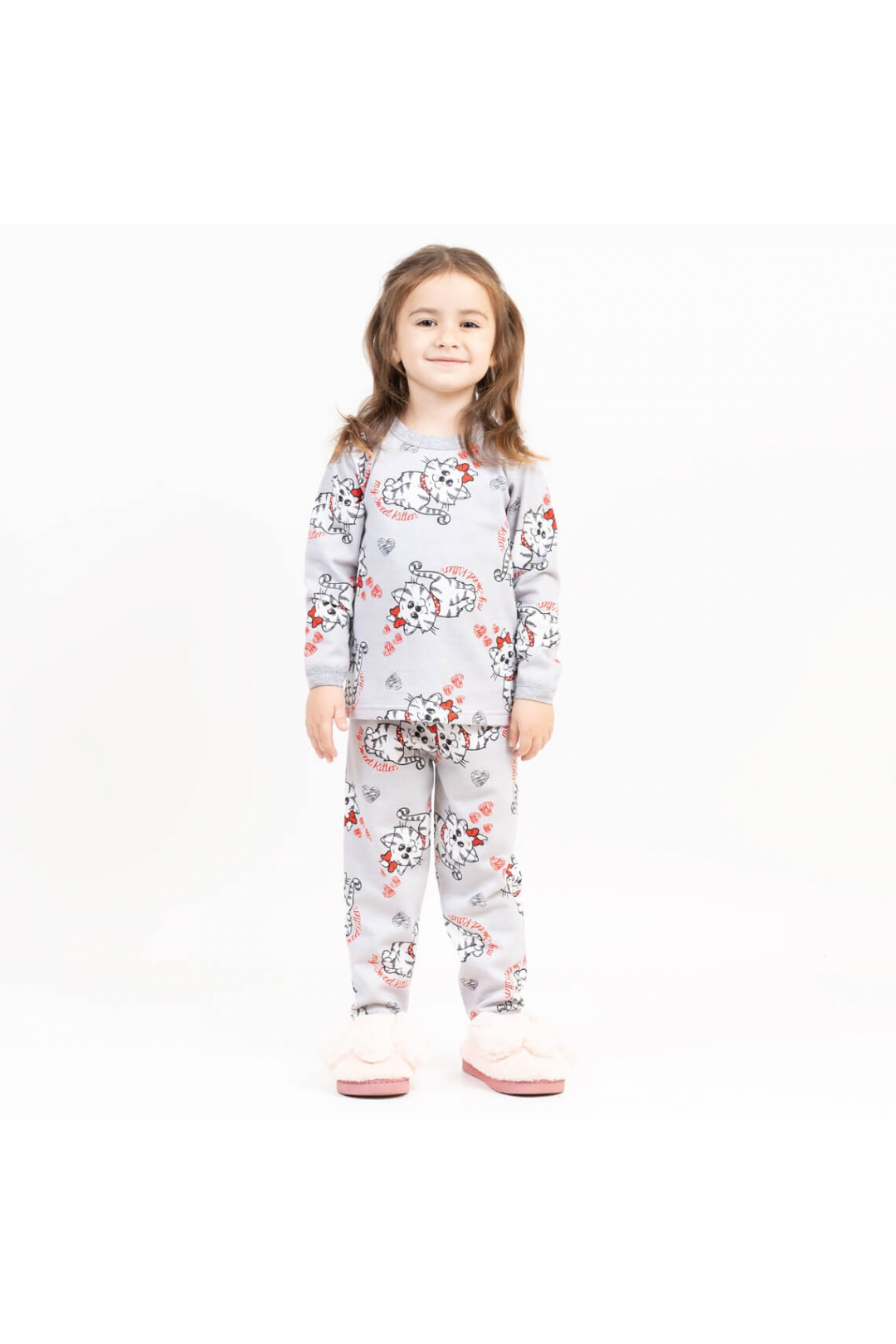 Піжама для дівчинки Білі Киці сірий начіс (футер)