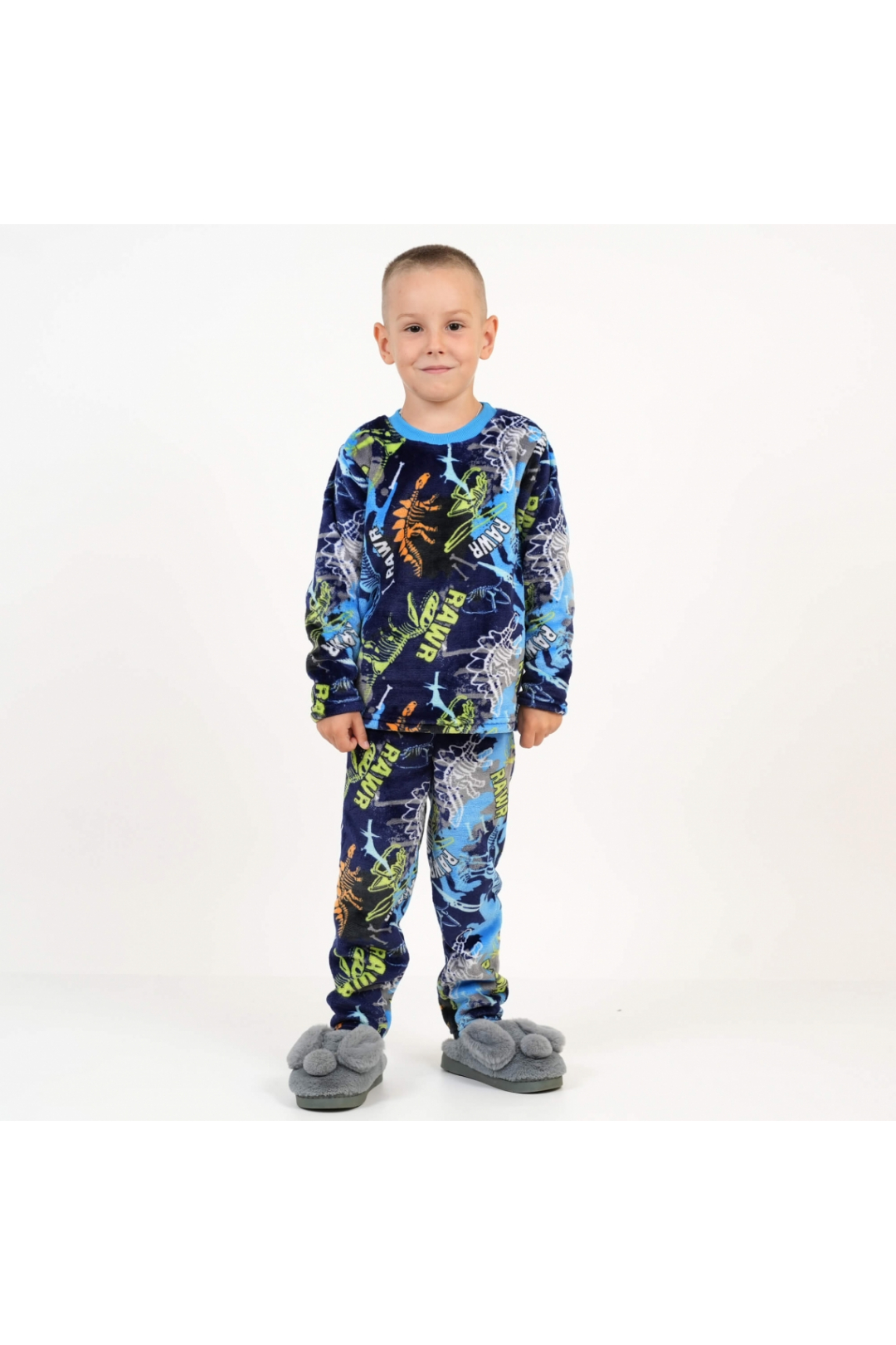 Піжама для хлопчика Діно синій велсофт