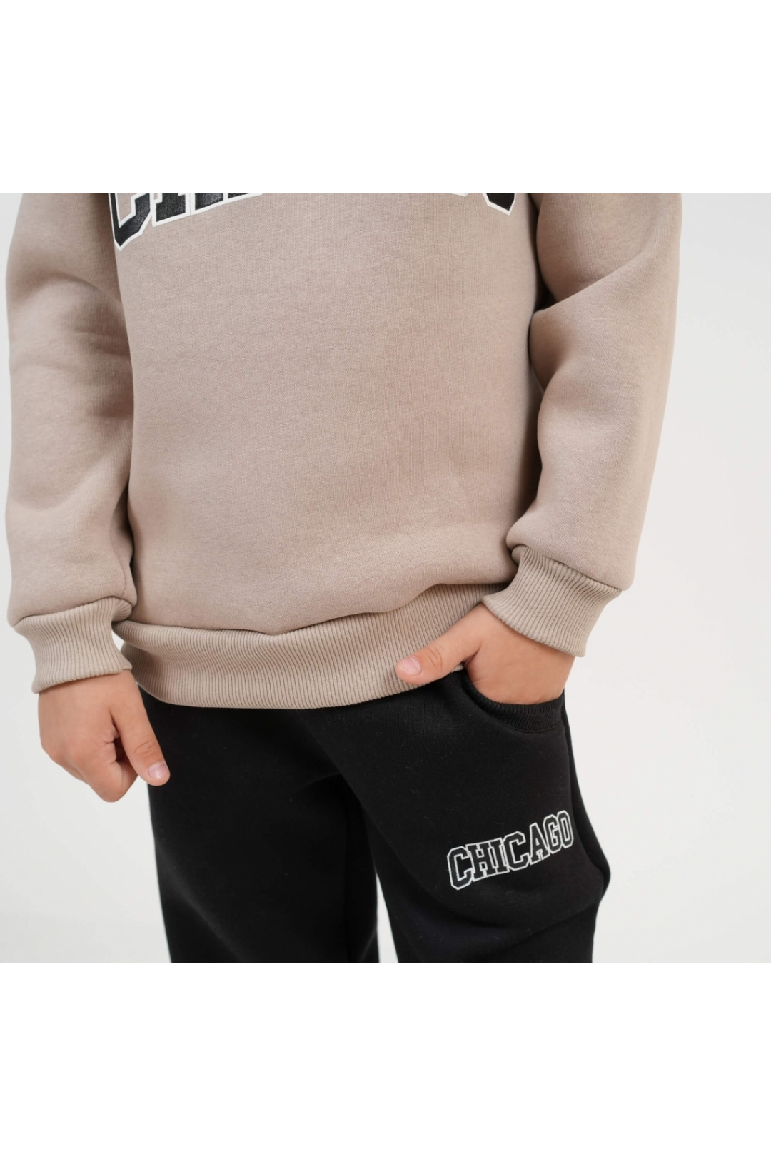 Костюм теплий для хлопчика бежевий тринитка на флісі