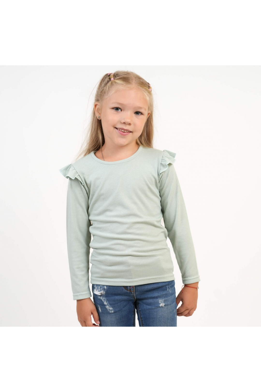Блуза  для дівчинки однотонна ментол рубчик-мустанг