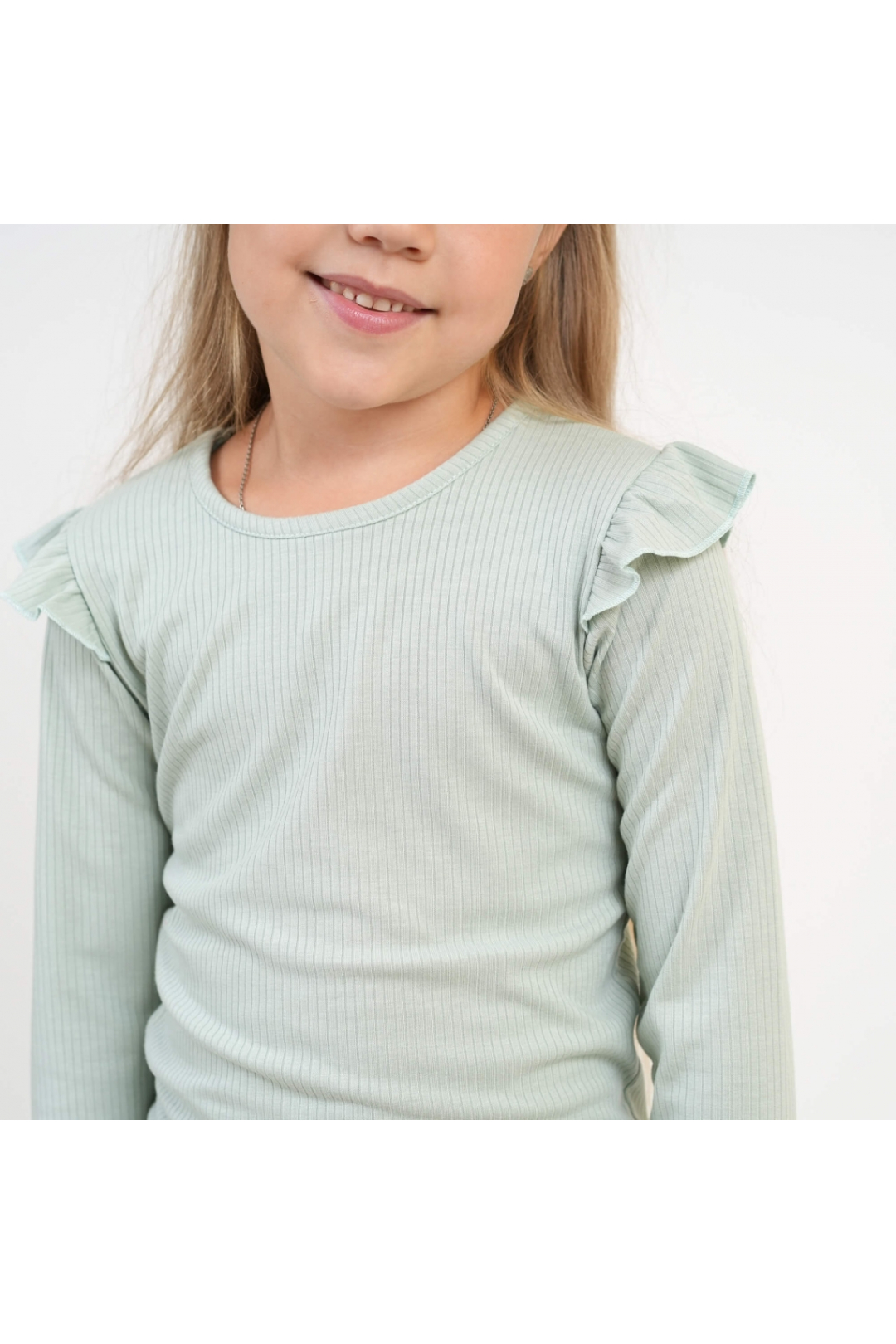 Блуза  для дівчинки однотонна ментол рубчик-мустанг