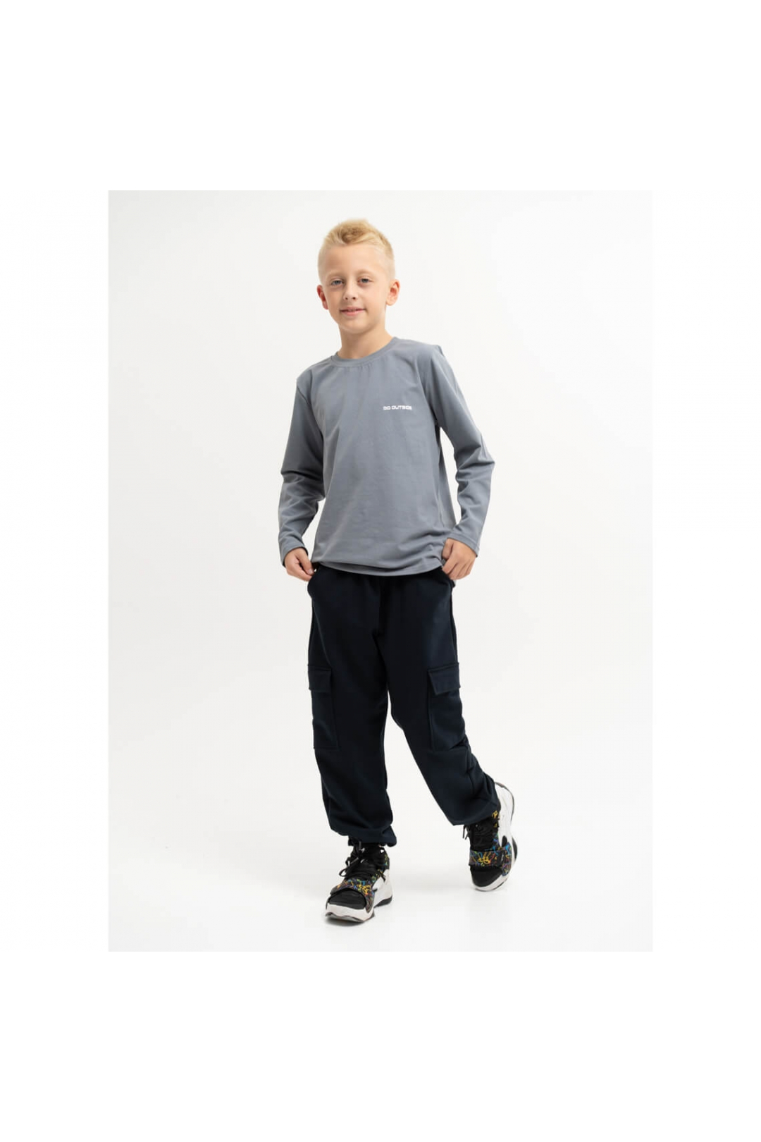 Спортивні джогери карго для хлопчика темно-синій двонитка