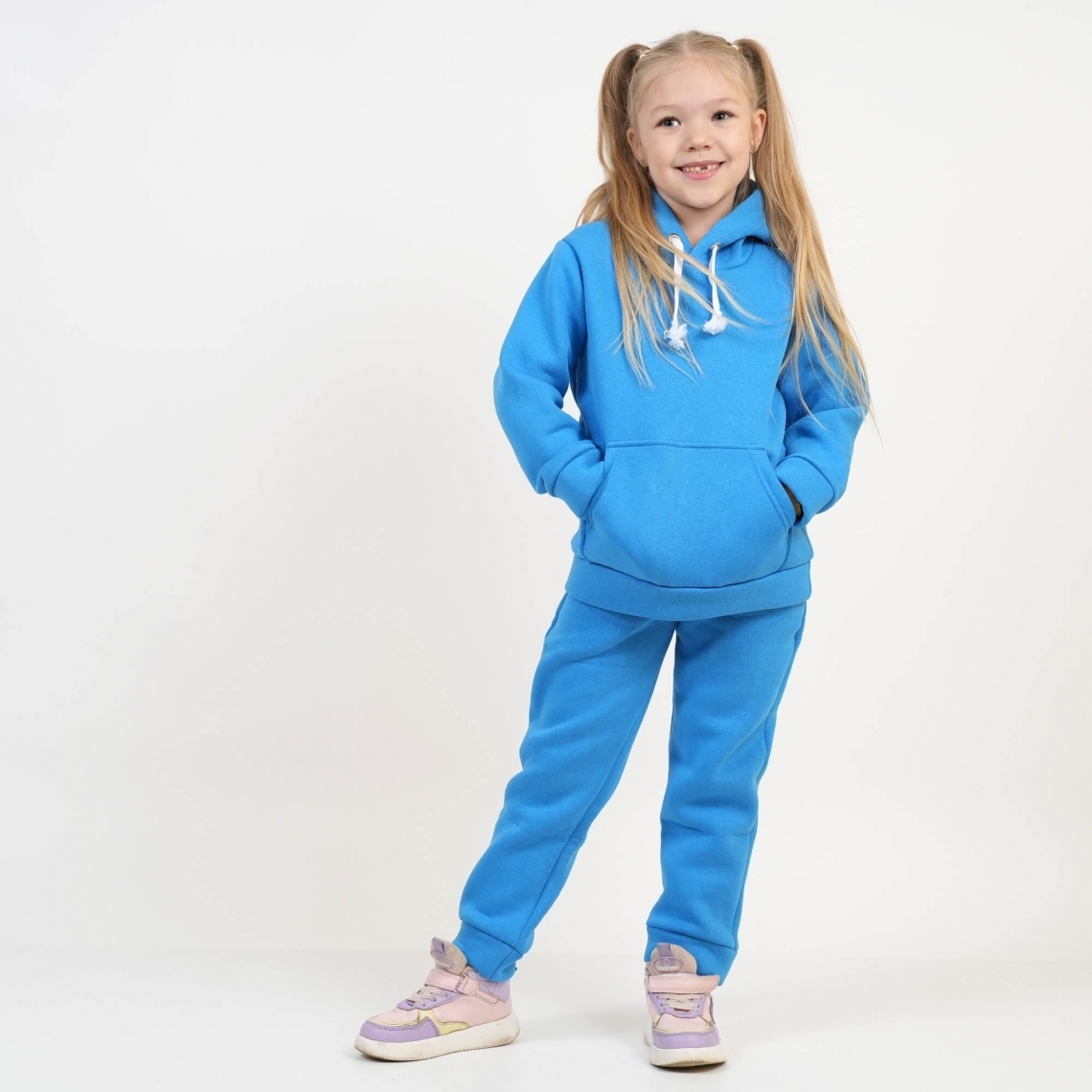 Теплий костюм для дівчинки бірюза тринитка на флісі