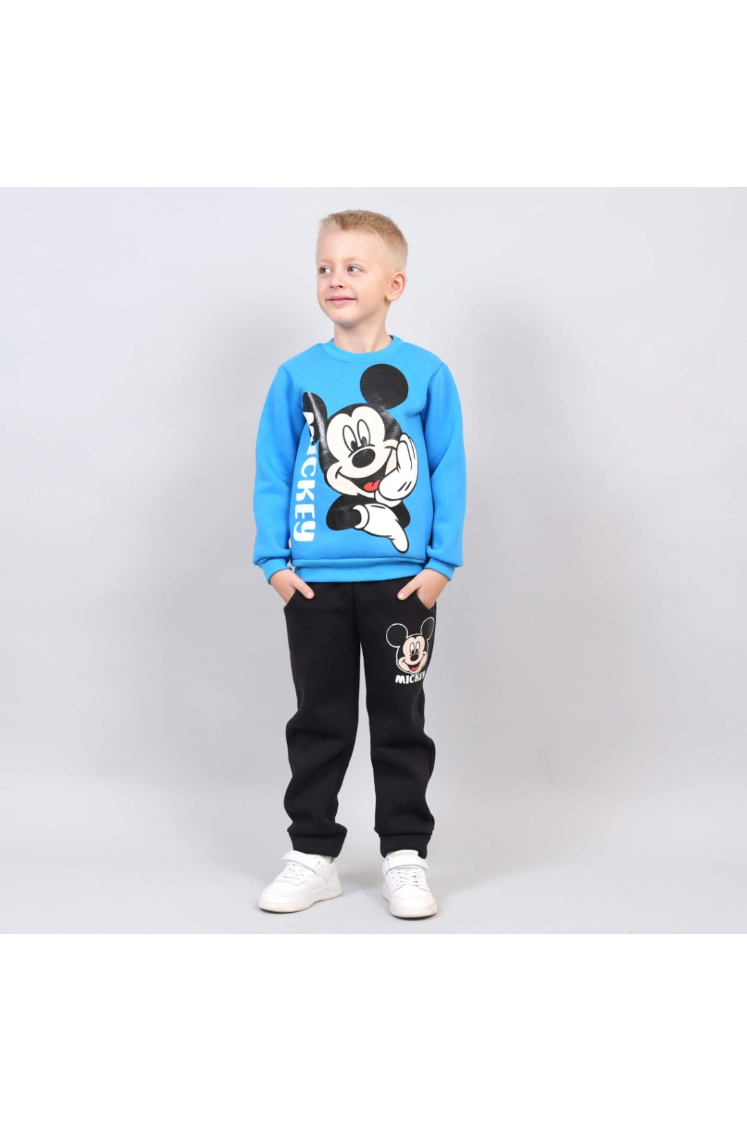 Костюм теплий для хлопчика Мікі бірюзовий тринитка на флісі