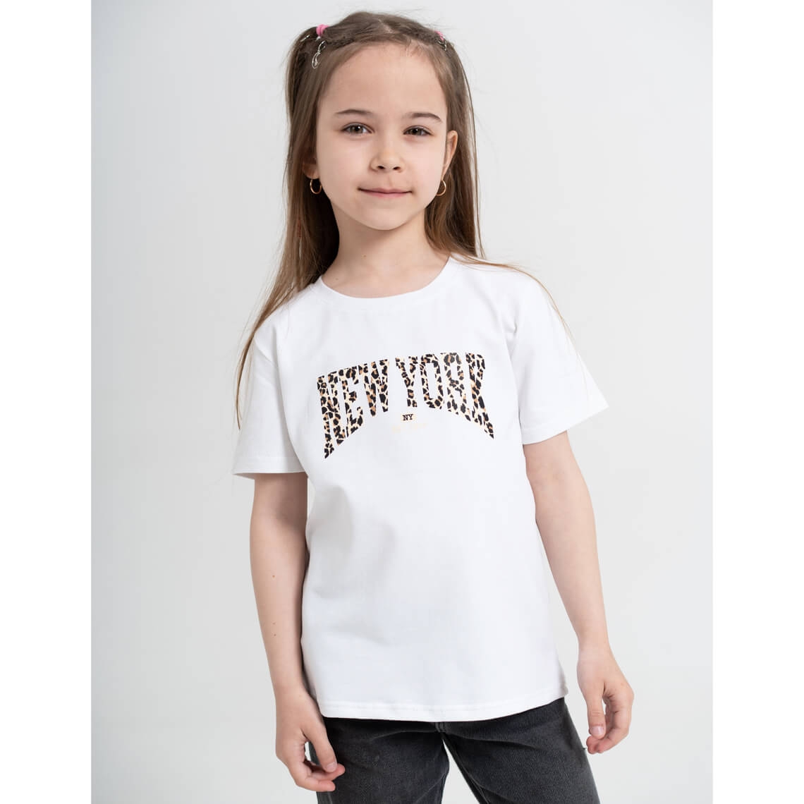 Футболка для дівчинки білий стретч-кулір