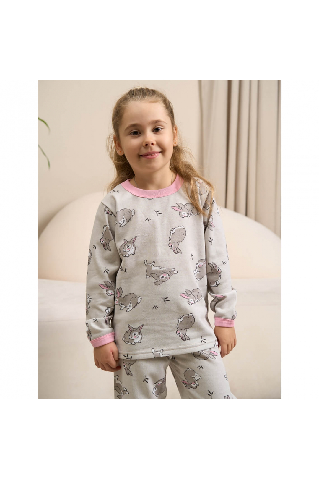 Піжама для дівчинки Зайки бежевий начіс (футер)