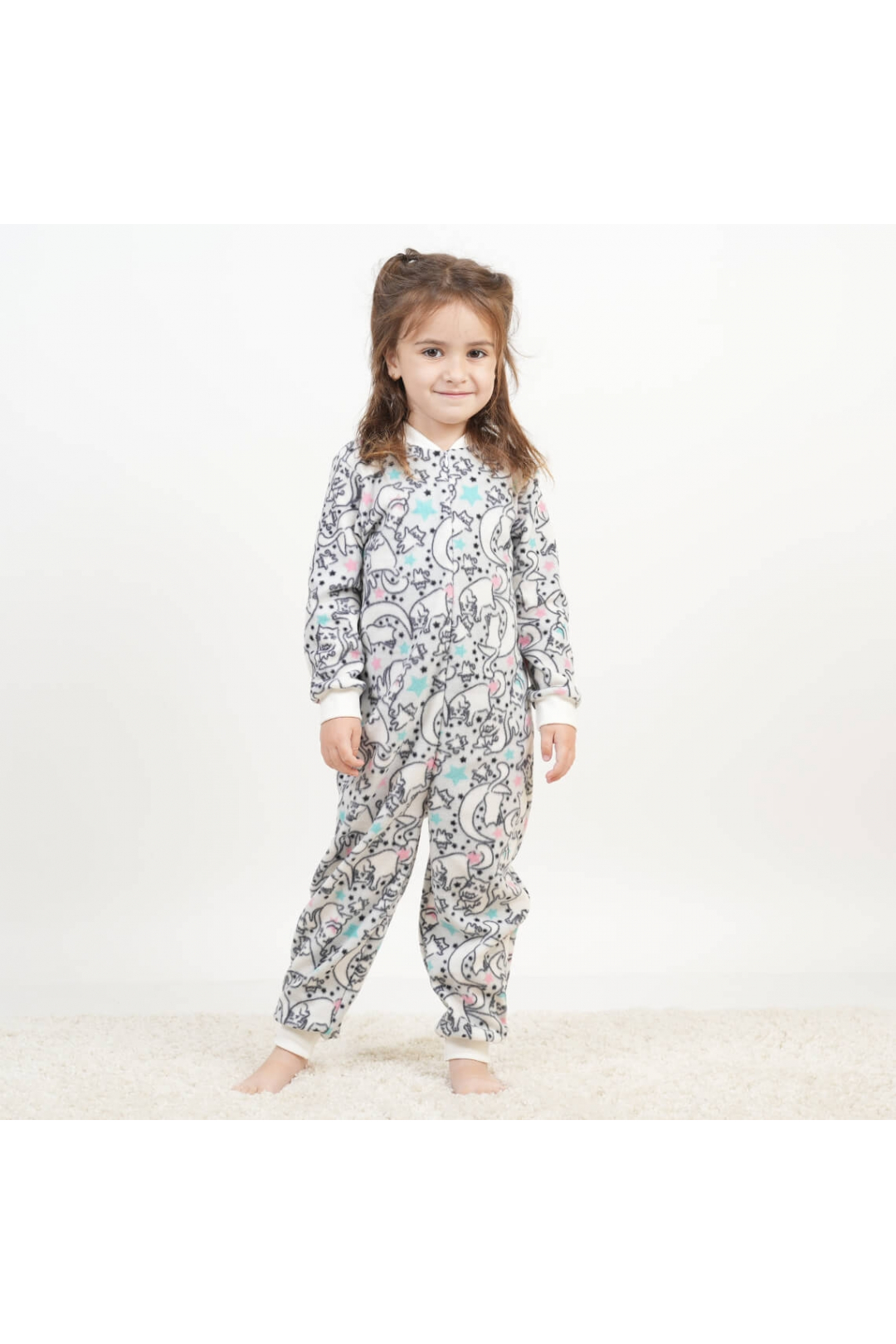 Піжама-комбінезон для дівчинки Киці білий мікрофліс