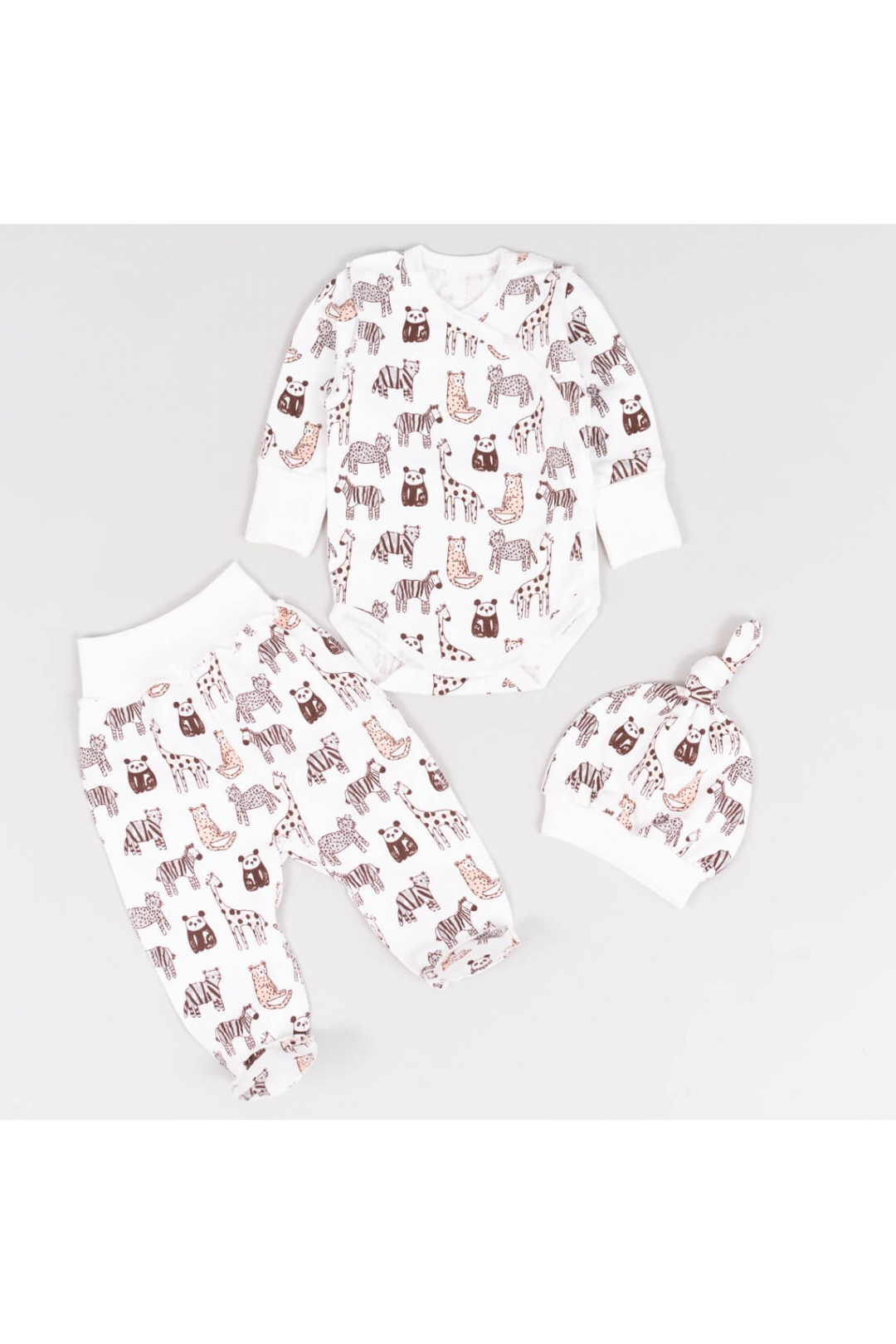 Комплект для новонароджених Звірята молочний начіс (футер)