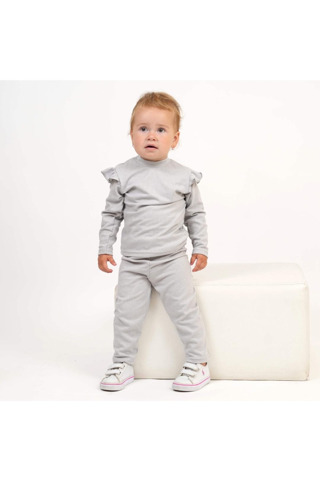 Костюм для дівчинки однотонний сірий рубчик