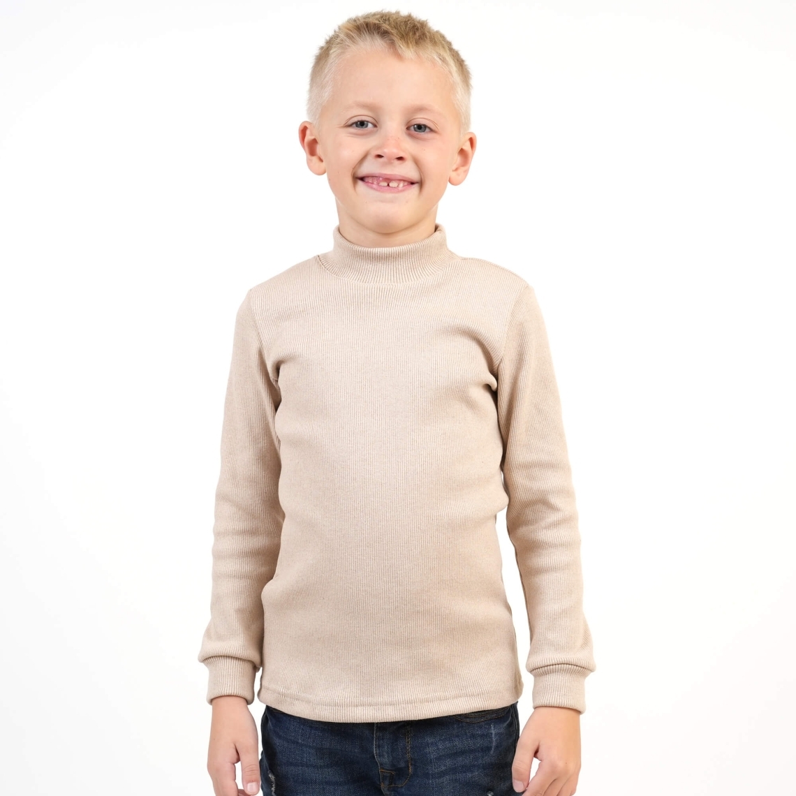 Гольф для хлопчика бежевий щільний рубчик з начісом