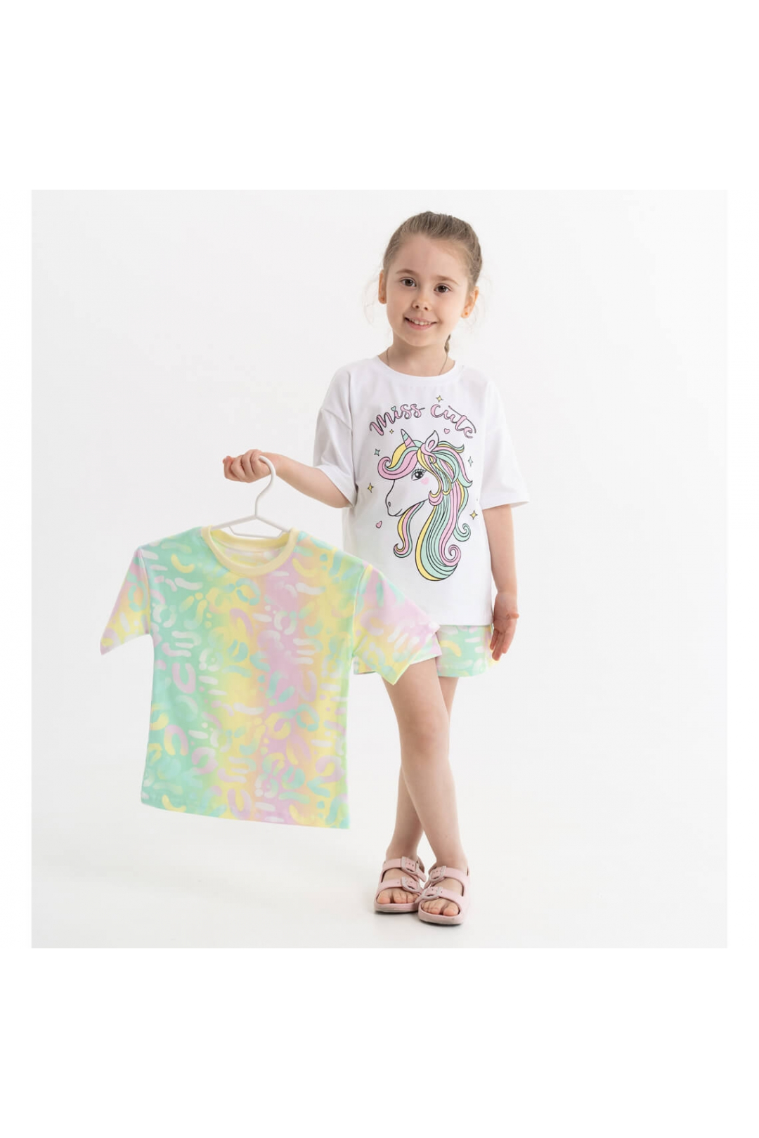 Пара футболок для дівчинки білий стретч-кулір