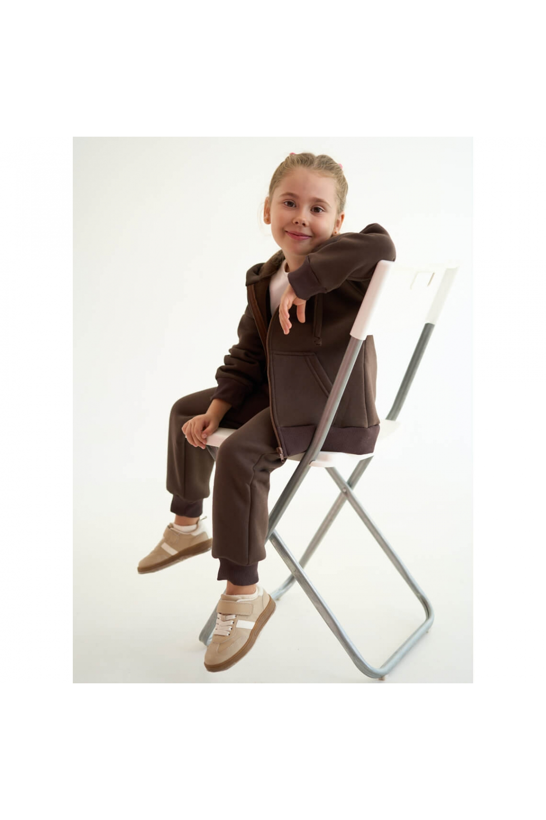 Костюм теплий для дівчинки коричневий тринитка на флісі