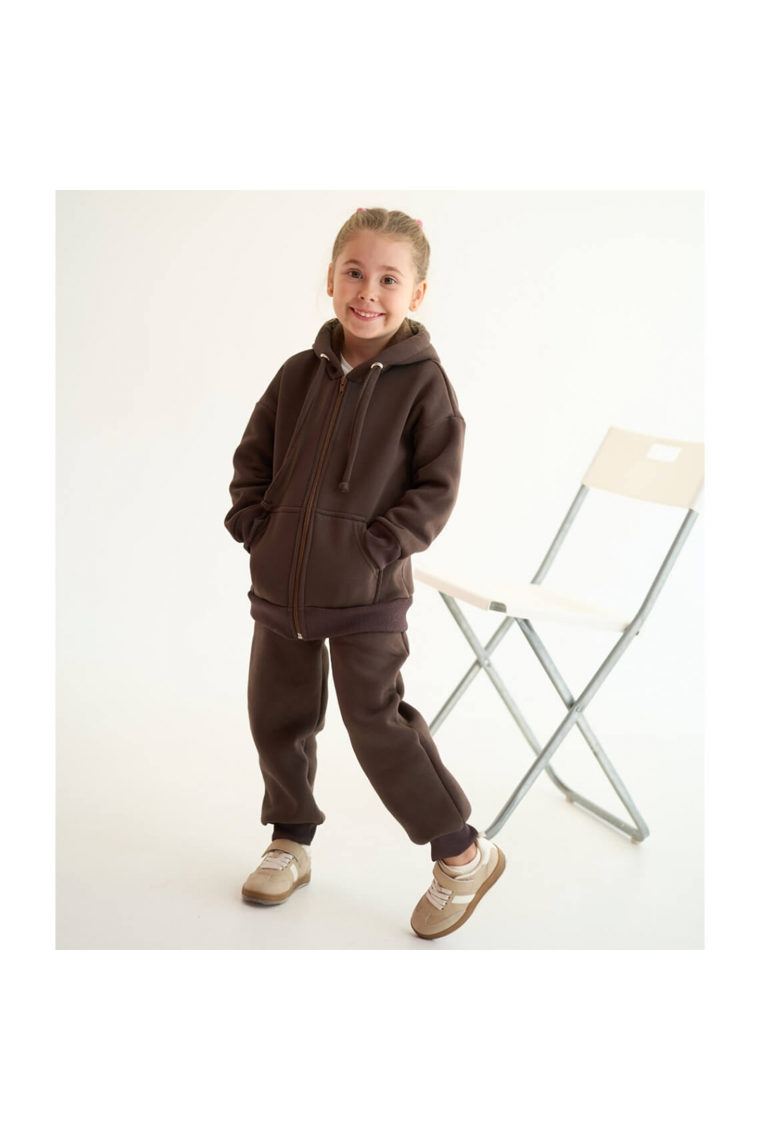 Костюм теплий для дівчинки коричневий тринитка на флісі