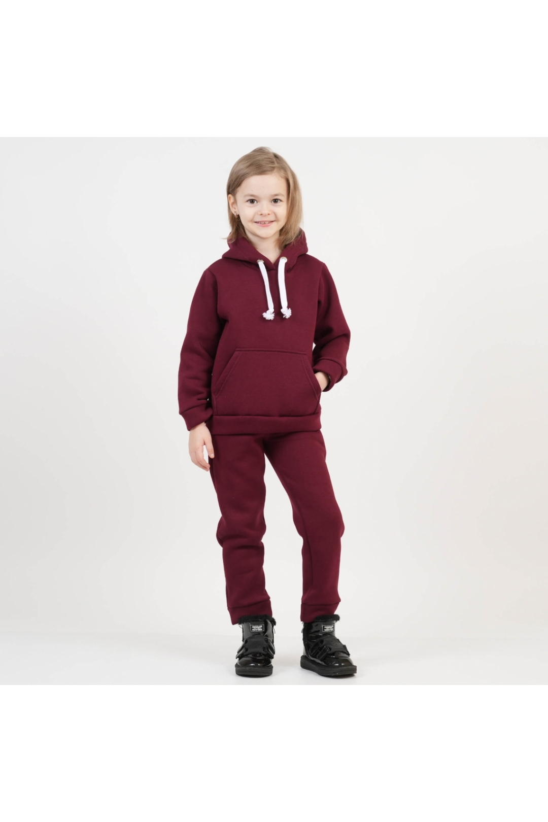 Костюм теплий для дівчинки бордо тринитка на флісі