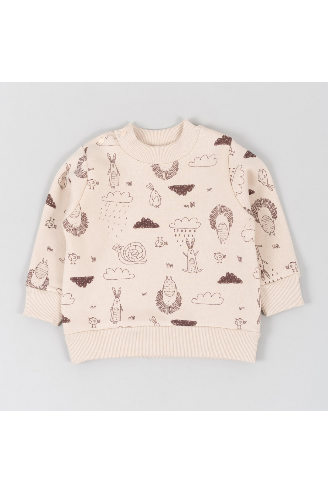 Теплий джемпер для малят Лісові Звірята молочний тринитка на флісі