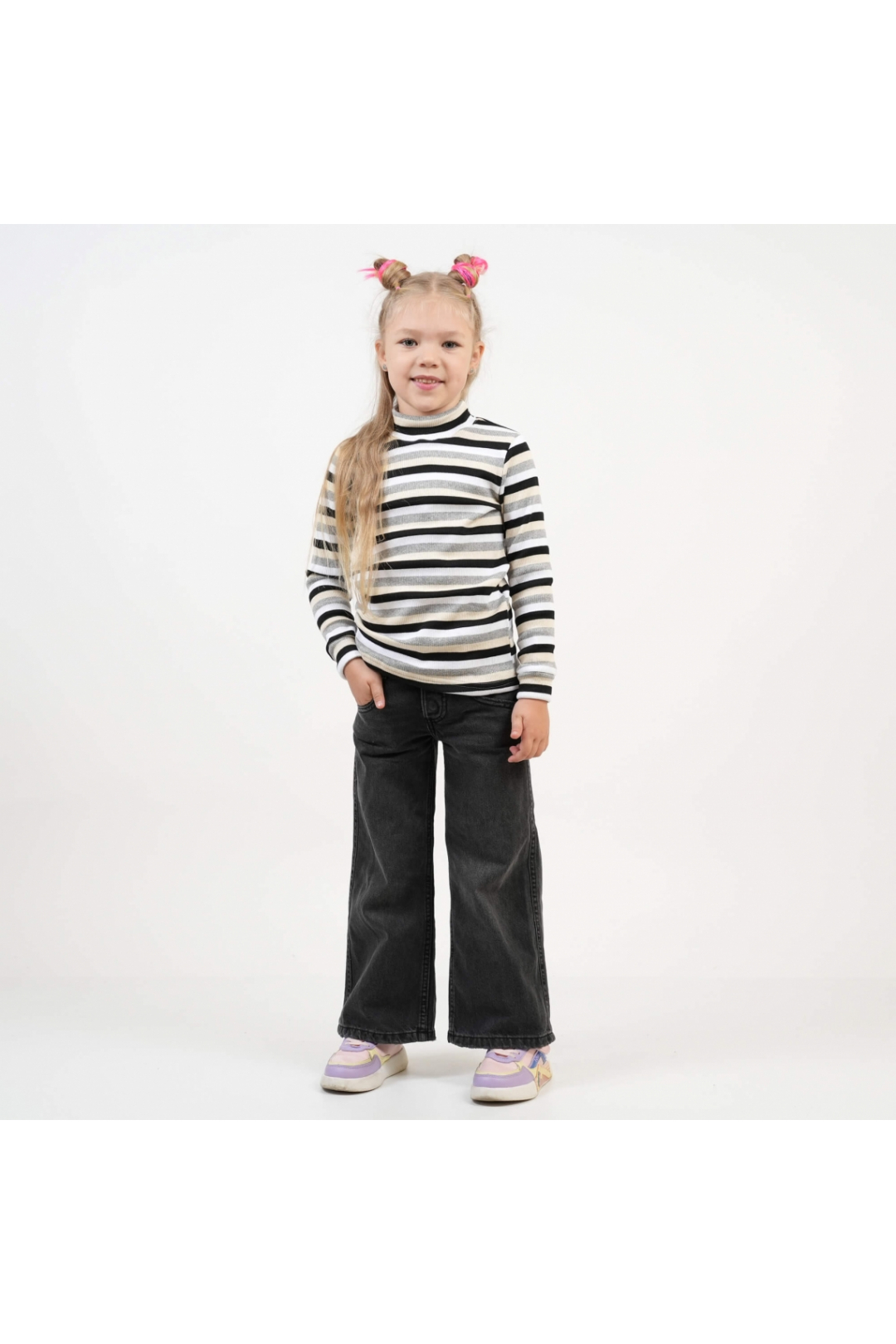 Гольф теплий в полоску  для дівчаток жовтий рубчик з начісом