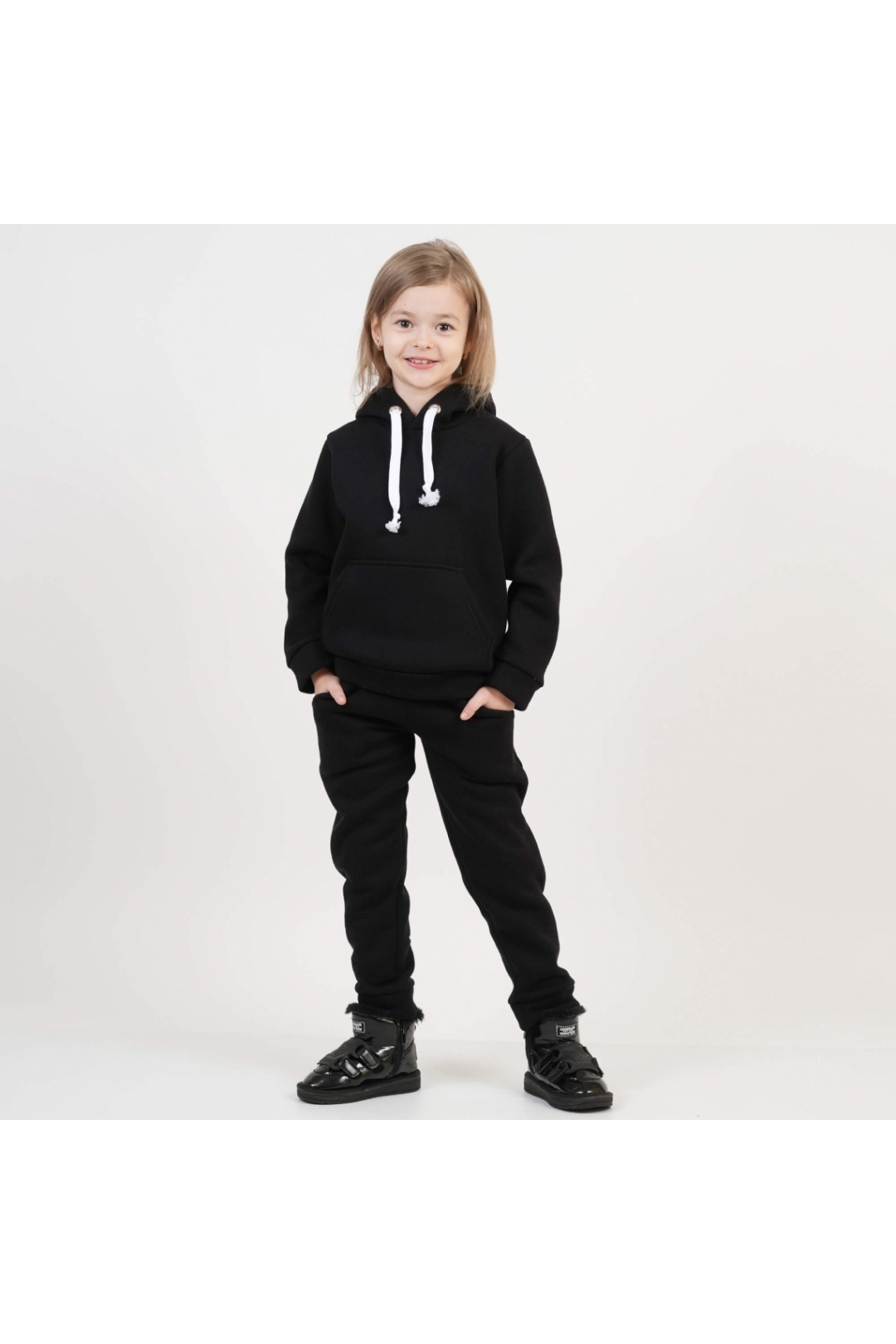 Костюм теплий для дівчинки чорний тринитка на флісі