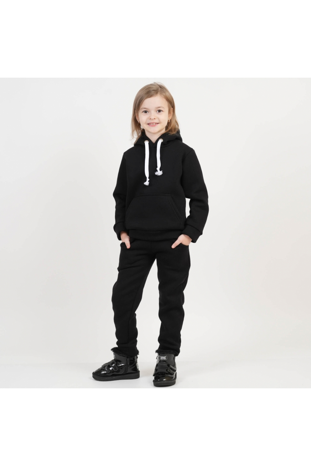 Костюм теплий для дівчинки чорний тринитка на флісі