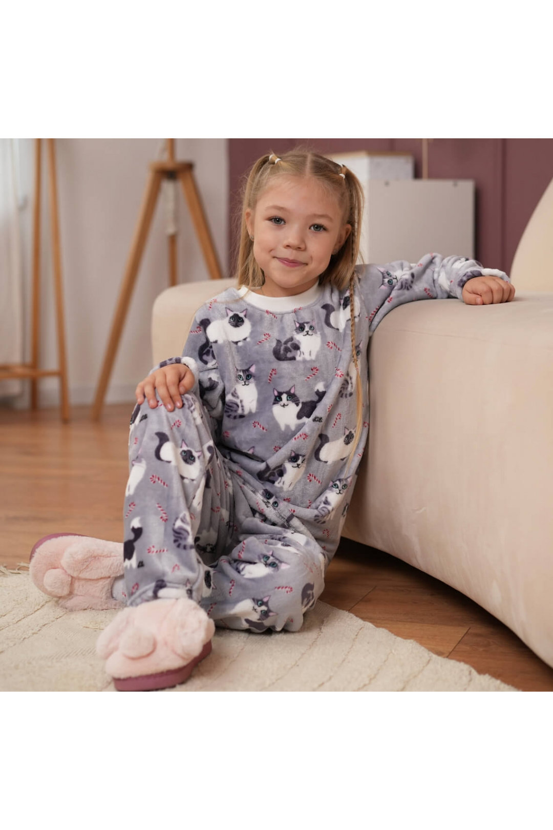 Піжама для дівчинки Киця мишиний велсофт