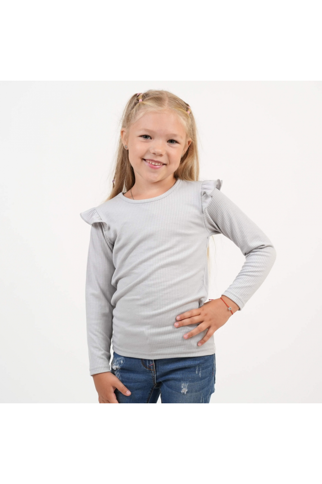 Блуза  для дівчинки однотонна світло-сірий рубчик-мустанг
