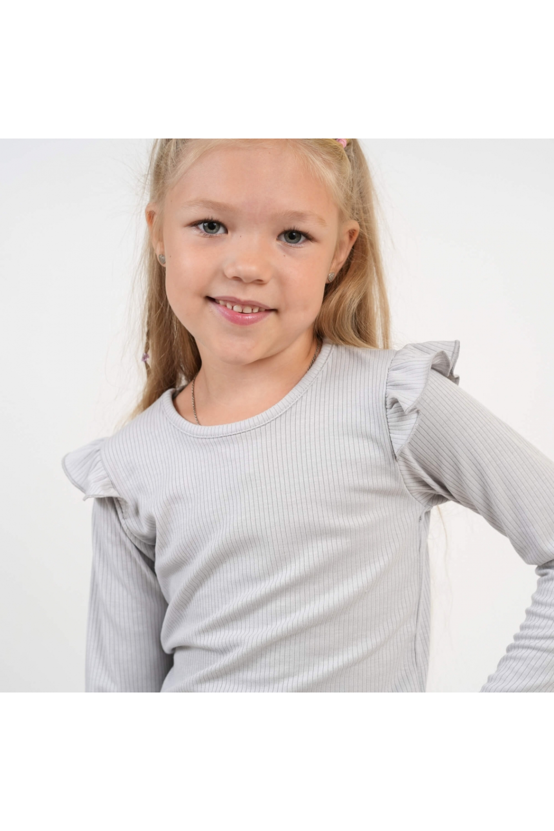 Блуза  для дівчинки однотонна світло-сірий рубчик-мустанг - 1
