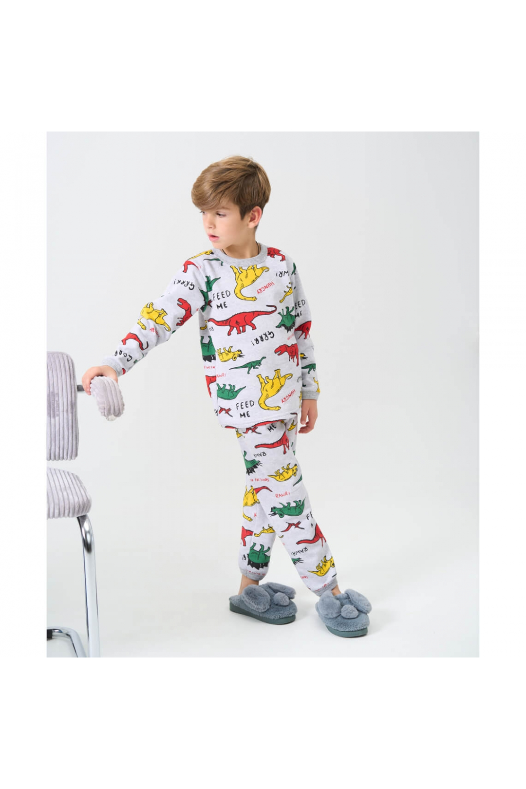 Піжама для хлопчика Діно кольорові сірий начіс(футер)