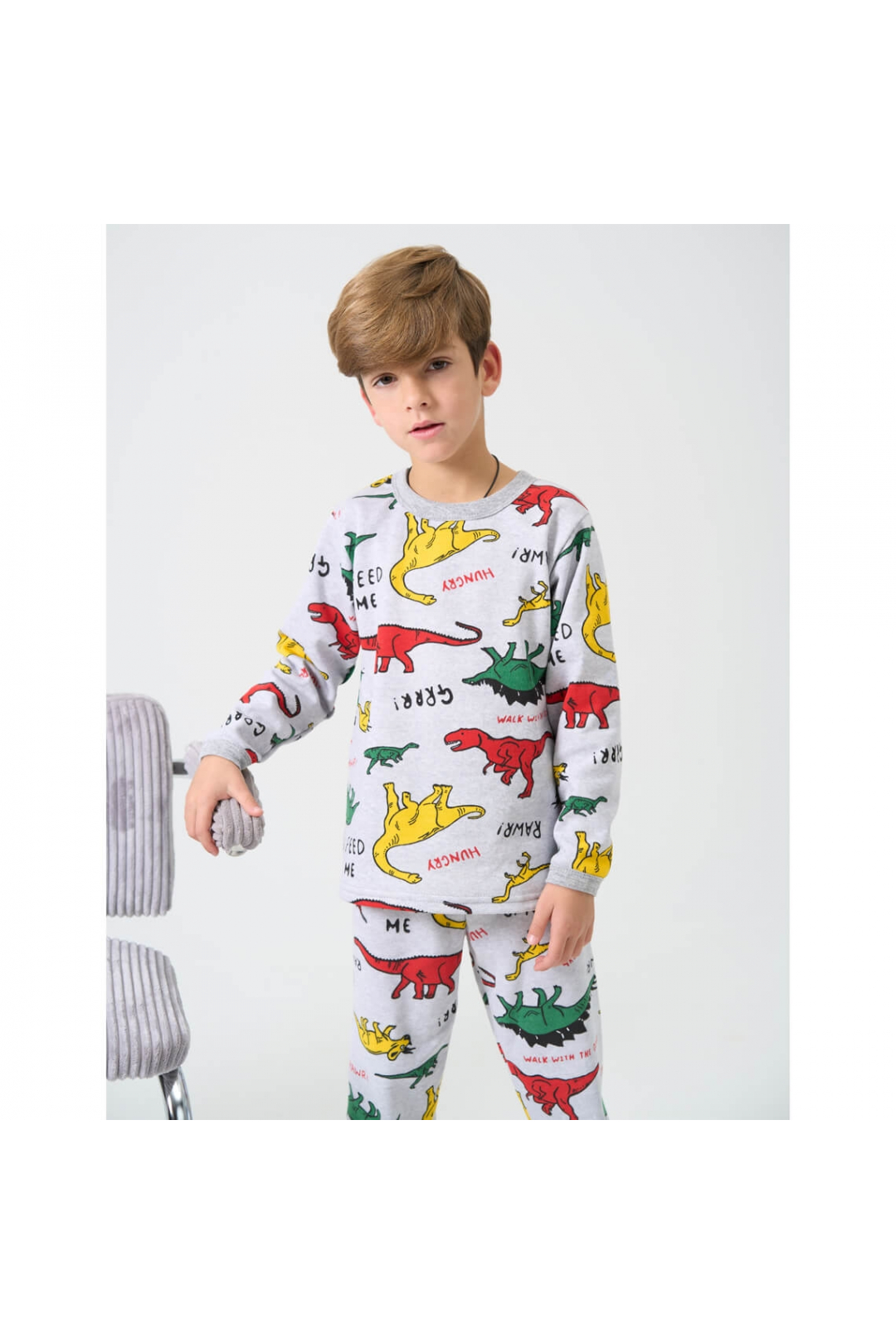 Піжама для хлопчика Діно кольорові сірий начіс(футер)