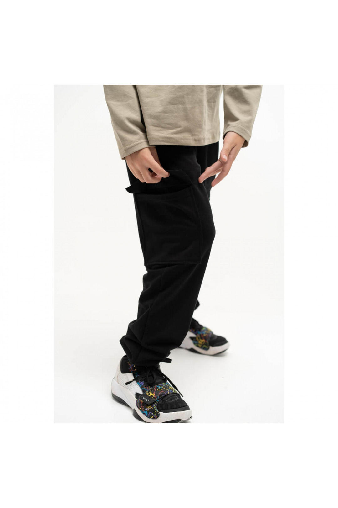 Спортивні джогери карго для хлопчика чорний двонитка