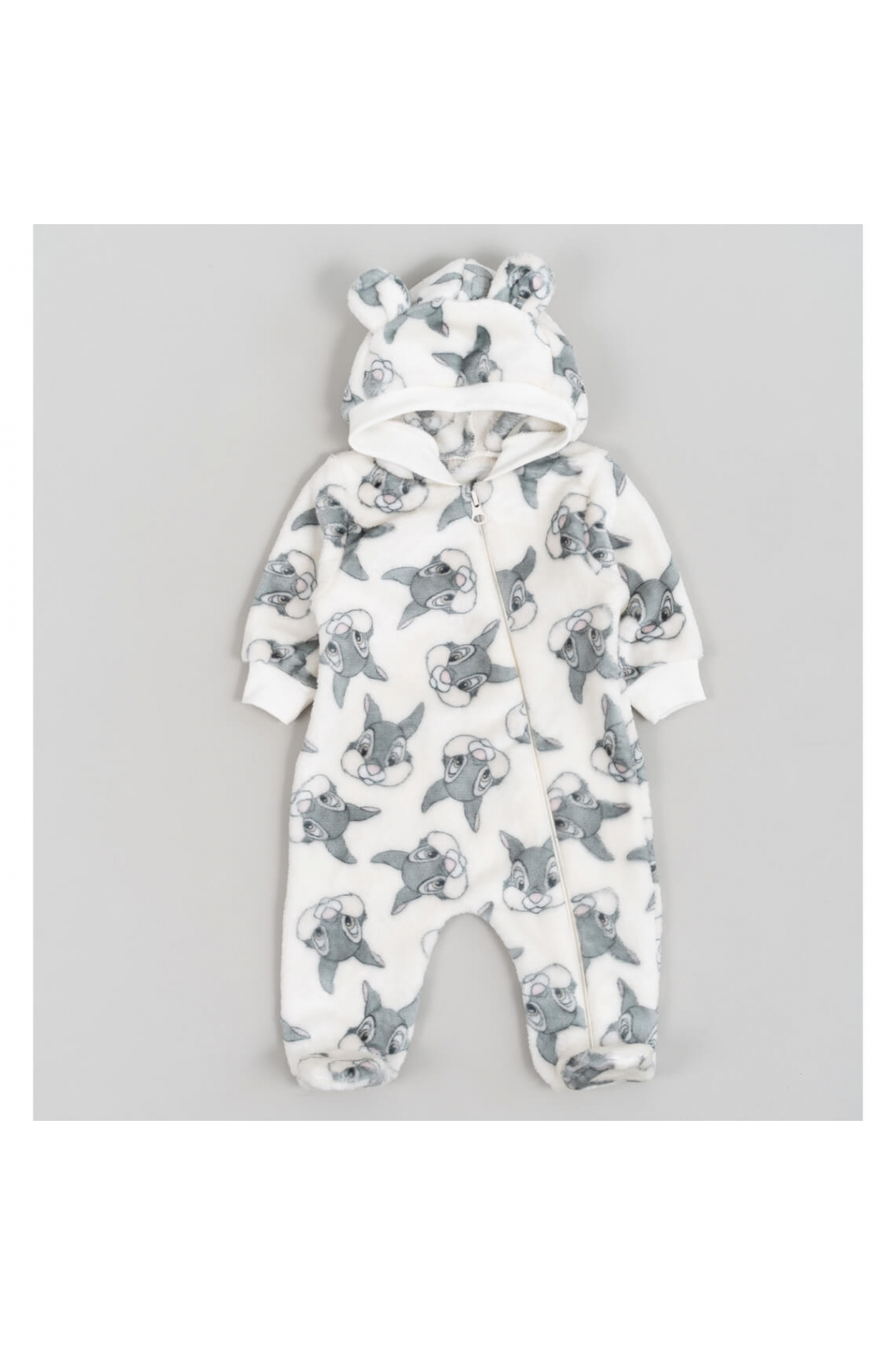 Пухнастий комбінезон для малят Зайчики білий велсофт