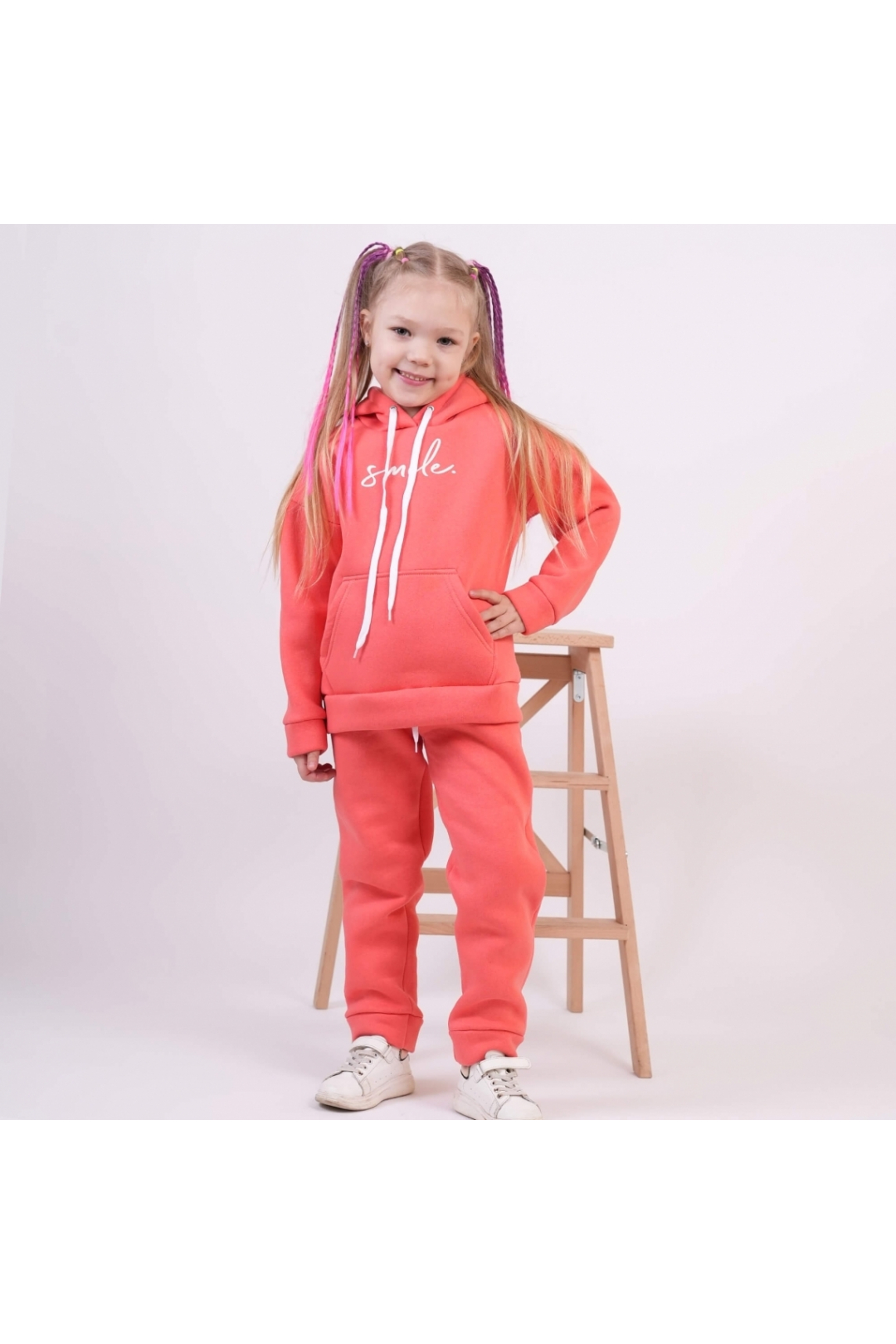Теплий костюм для дівчинки кораловий тринитка на флісі