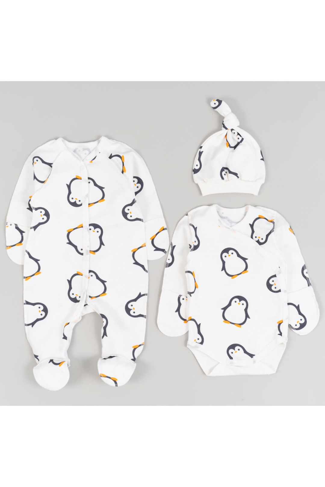 Комплект для новонароджених Пінгвіни молочний начіс(футер)