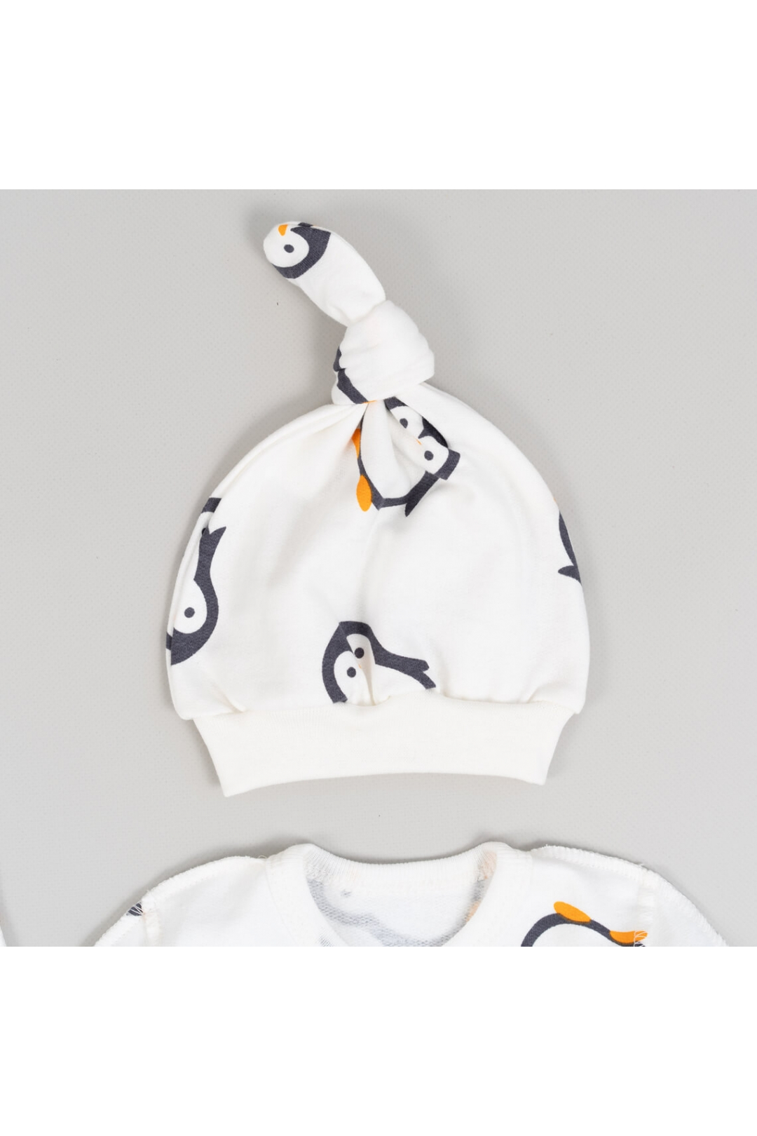 Комплект для новонароджених Пінгвіни молочний начіс(футер)