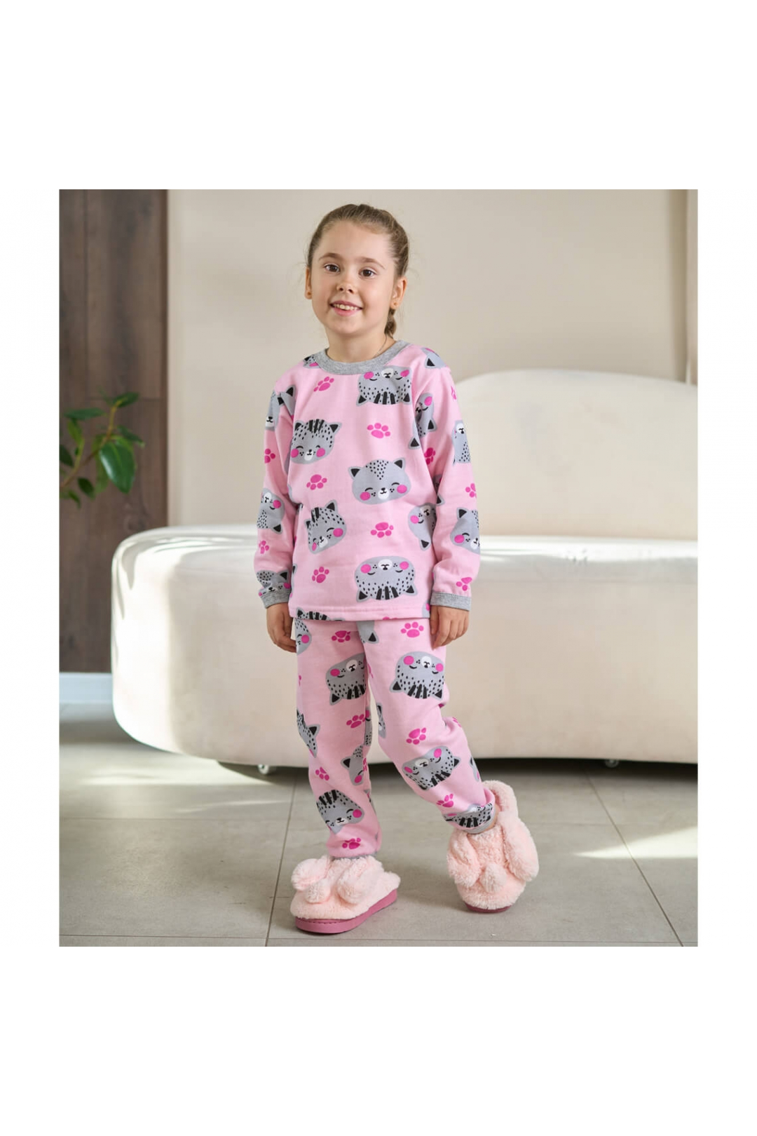 Піжама для дівчинки Котик рожевий начіс (футер)