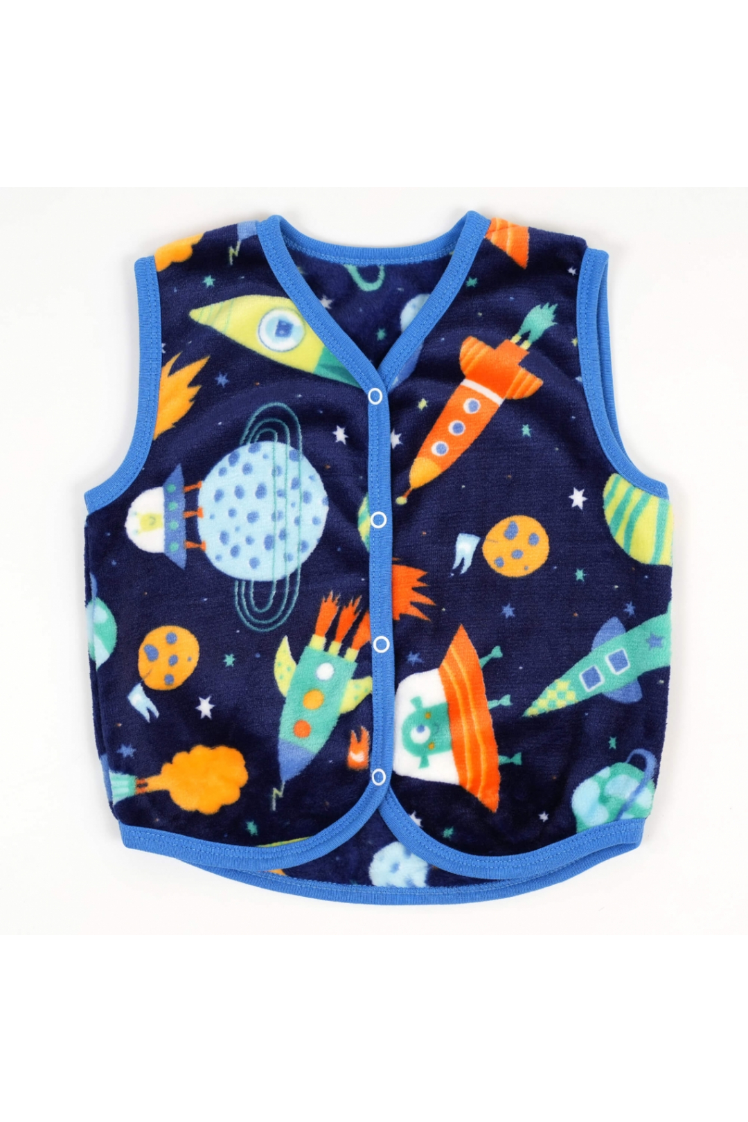 Пухнастий жилет для малят Надписи синій велсофт