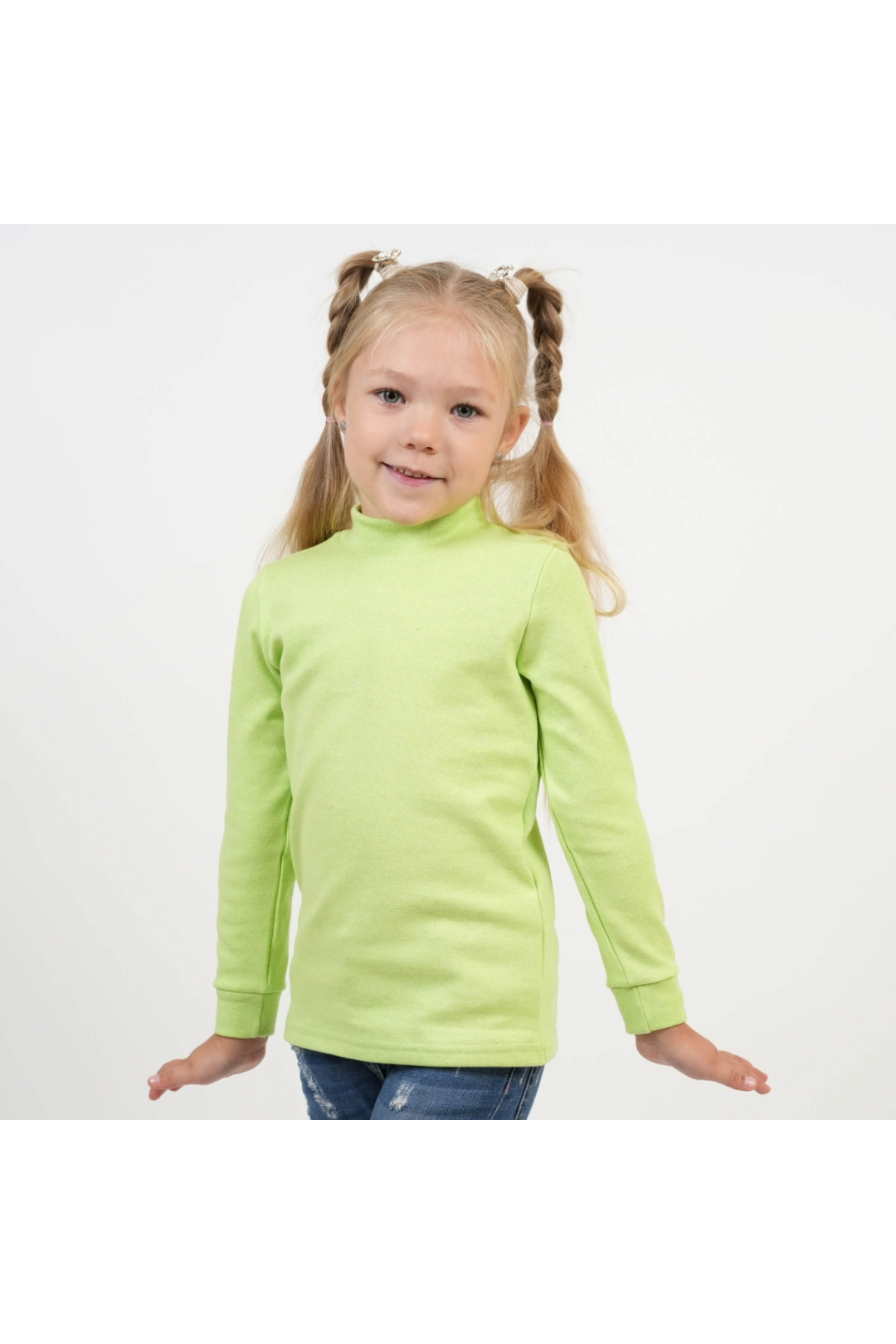 Гольф щільний для дівчинки з начісом салатовий стрейч з начісом