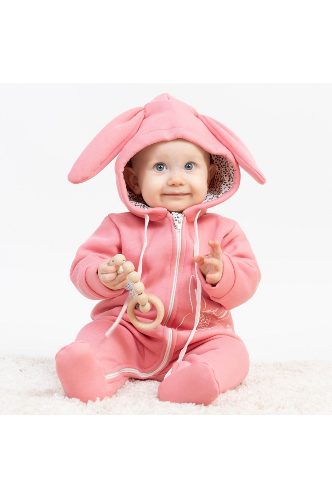 Комбінезон для малят рожевий Зайка тринитка на флісі