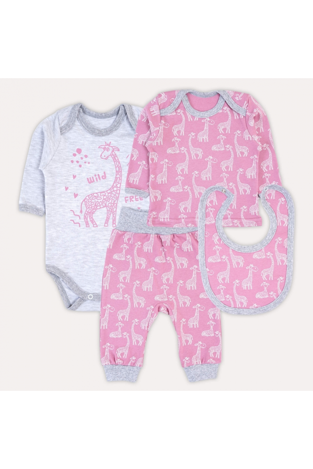 Комплект ясельний  багатопредметник Жирафи рожевий інтерлок